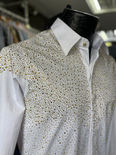 Load image into Gallery viewer, White &amp; Gold Rhinestone Dress Shirt | XLF 30 White
