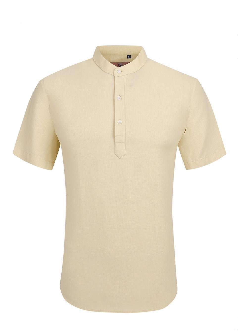 Short Sleeve 3 Button Khaki Linen Shirt | SC806-Khaki