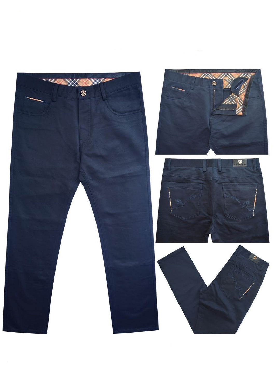 Navy Plaid Stretch Pants | FP-300 Navy