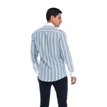 Load image into Gallery viewer, Camisa Porto Blanco Casual Para Caballero Manga Larga Rayas Color Azul | C-2199
