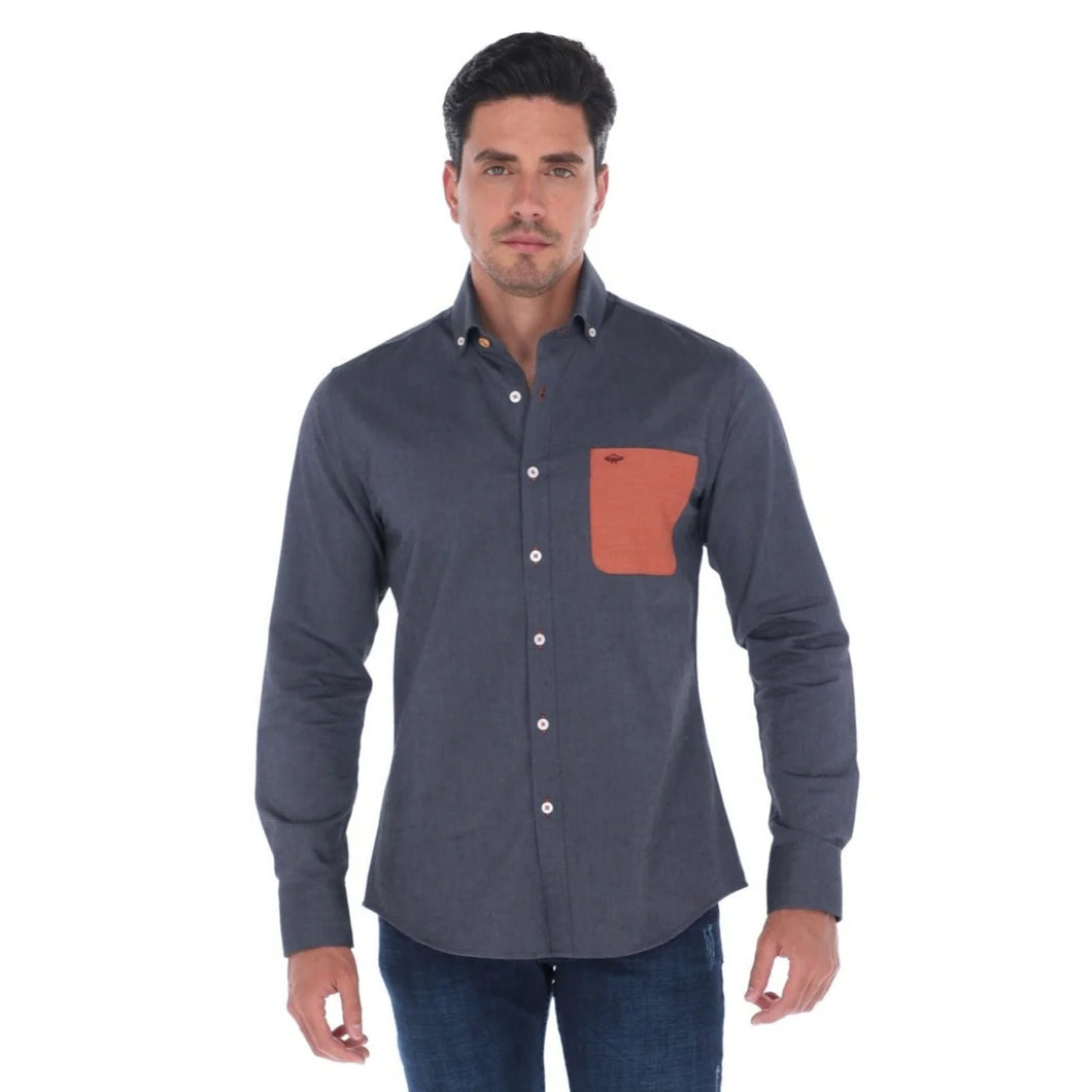 Camisa Porto Blanco Casual Manga Larga Color Azul | E-2283