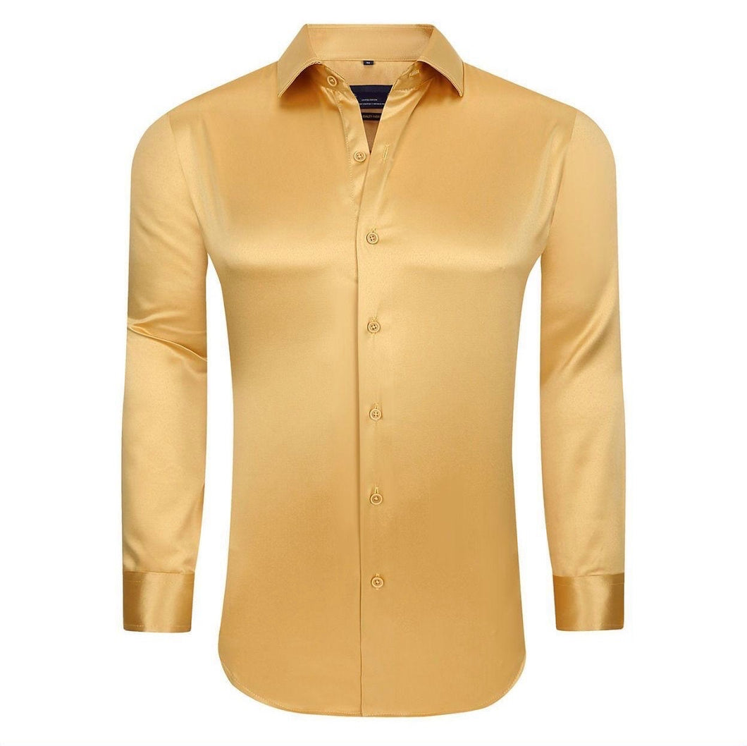 SC721 Gold Shiny Sateen Luxury Stretch fabric Long Sleeve Shirt