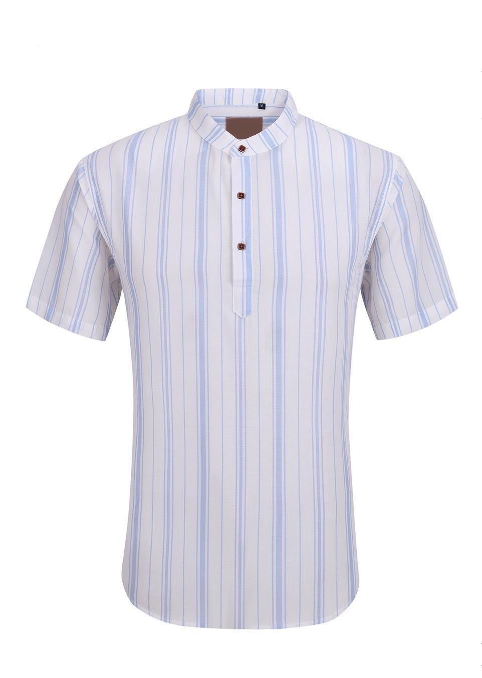 Short Sleeve 3 Button Sky Blue Linen Shirt | SC807-Blue