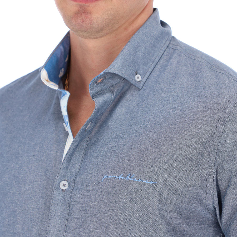 Men's Solid Long Sleeve Special Edition Button Down Shirt Gray & Sky | Porto Blanco E-2010