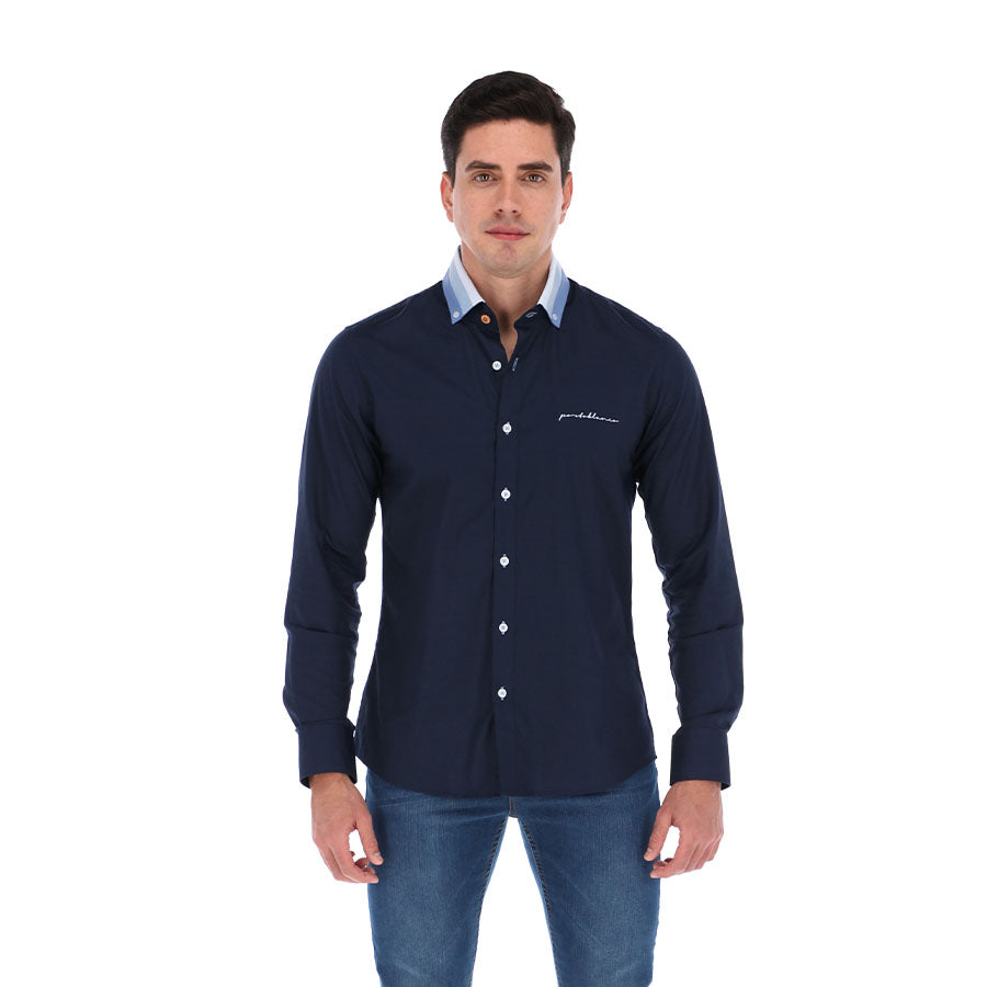 Men's Solid Long Sleeve Special Edition Button Down Shirt Navy | Porto Blanco E-2022
