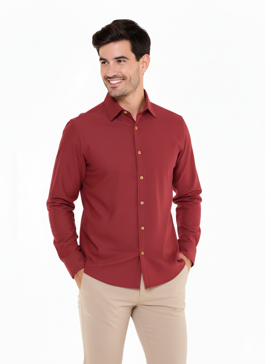 Camisa Porto Blanco Básica Vino de Caballero  | CBASIC-28