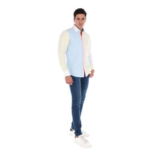 Load image into Gallery viewer, Men&#39;s Patchwork Long Sleeve Button Down Shirt Blue Pink &amp; Yellow
