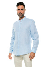 Load image into Gallery viewer, 100% Linen Yarn Dye Mens Mandarin Collar Shirt Long Sleeve / M-2527RX-Blue
