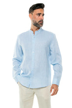 Load image into Gallery viewer, 100% Linen Yarn Dye Mens Mandarin Collar Shirt Long Sleeve / M-2527RX-Blue
