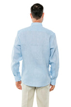 Load image into Gallery viewer, 100% Linen Yarn Dye Mens Mandarin Collar Shirt Long Sleeve / M-2527RX-Blue
