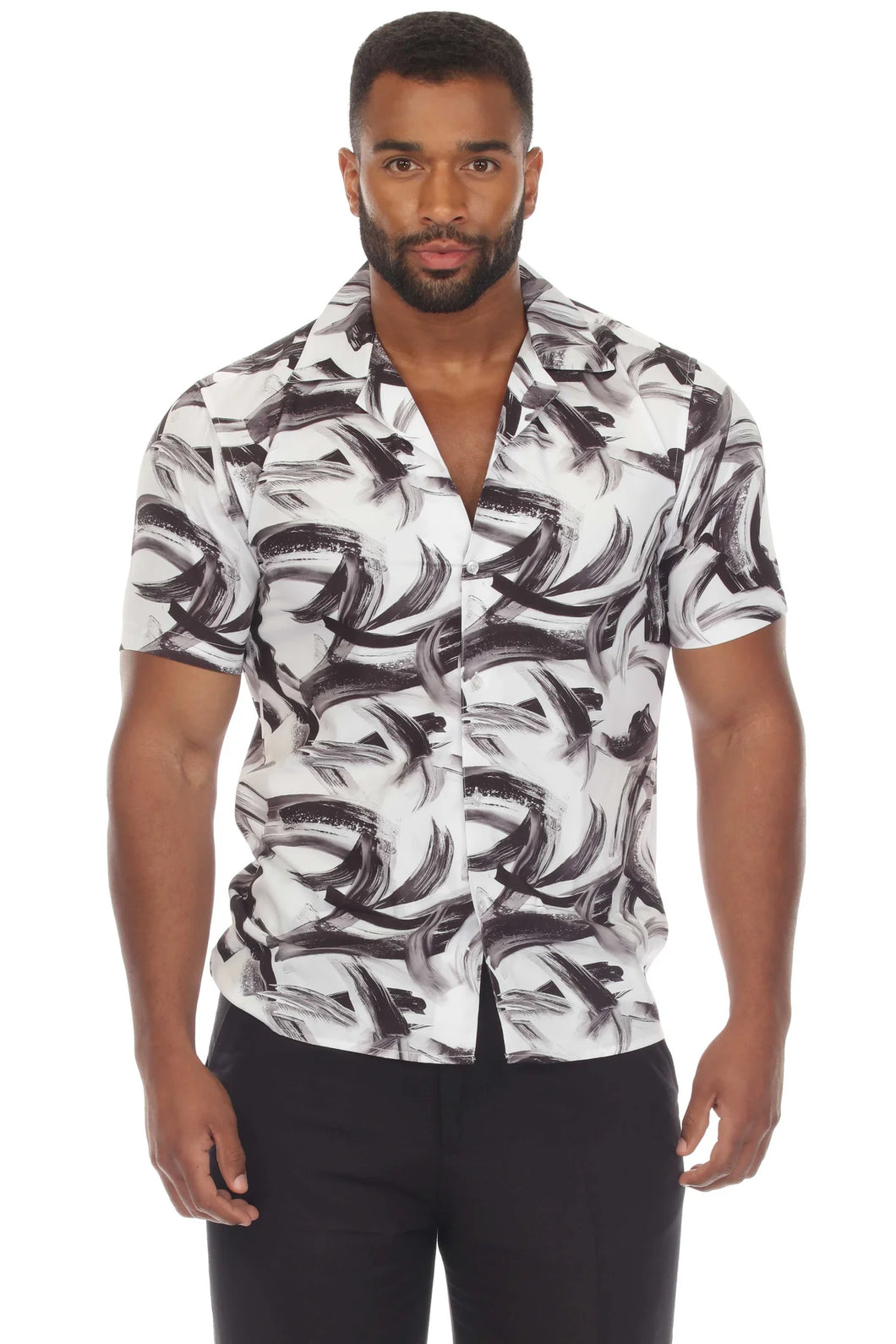 Mojito Men's Stylish Novelty Print Poly Stretch Party Shirt Short Sleeve | MS-8809-White-Gray