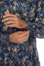 Load image into Gallery viewer, Mojito Men's Stylish Novelty Metallic Print Poly Stretch Party Shirt Long Sleeve | MS-8812-Blue-Gold
