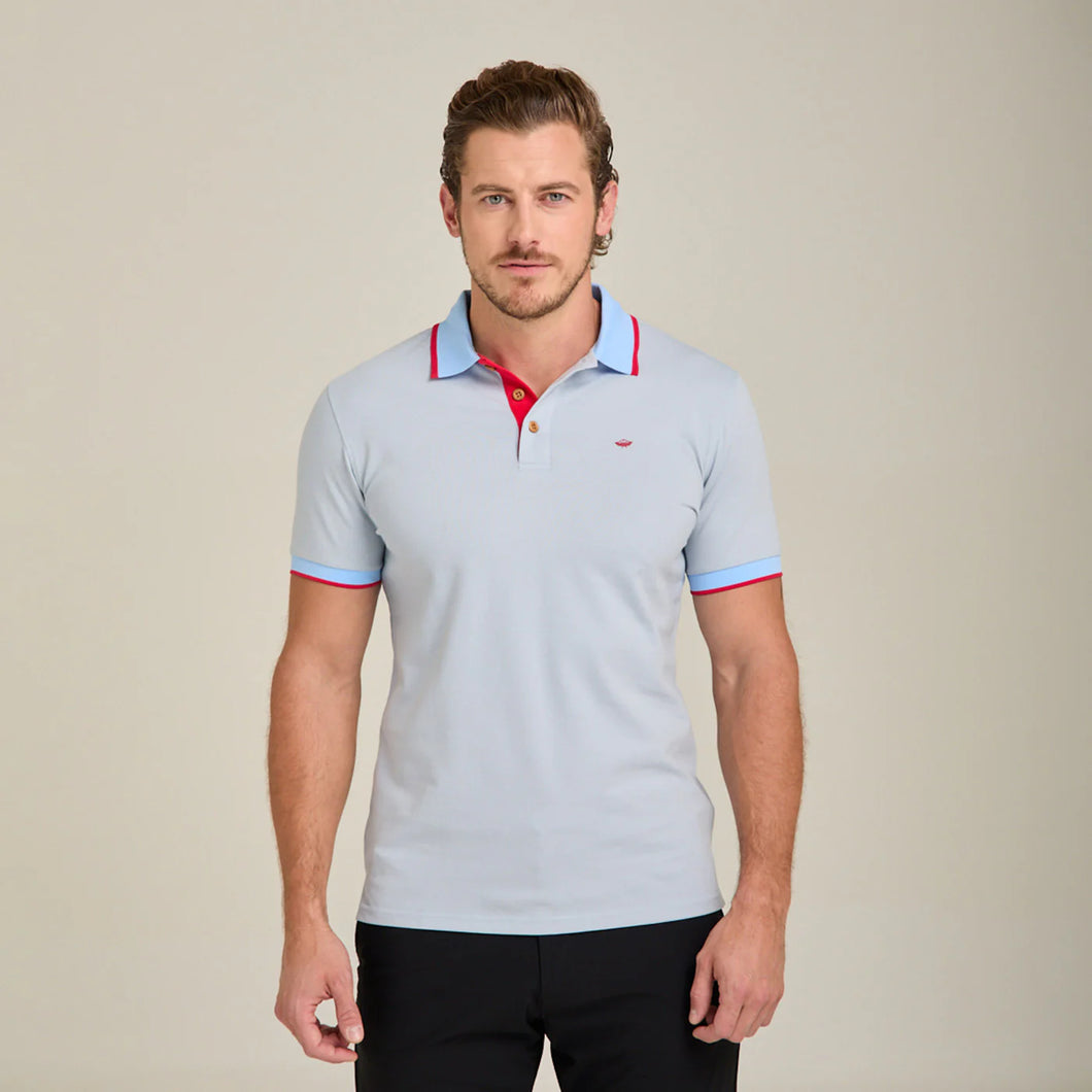 Polo Porto Blanco azul claro hombre manga corta ribetes a contraste algodón | PL-2542