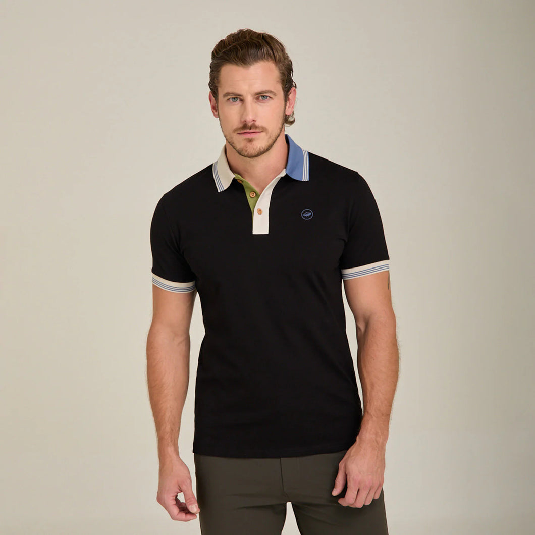Polo Porto Blanco manga corta Negra ribetes a contraste algodón | PLE-2545