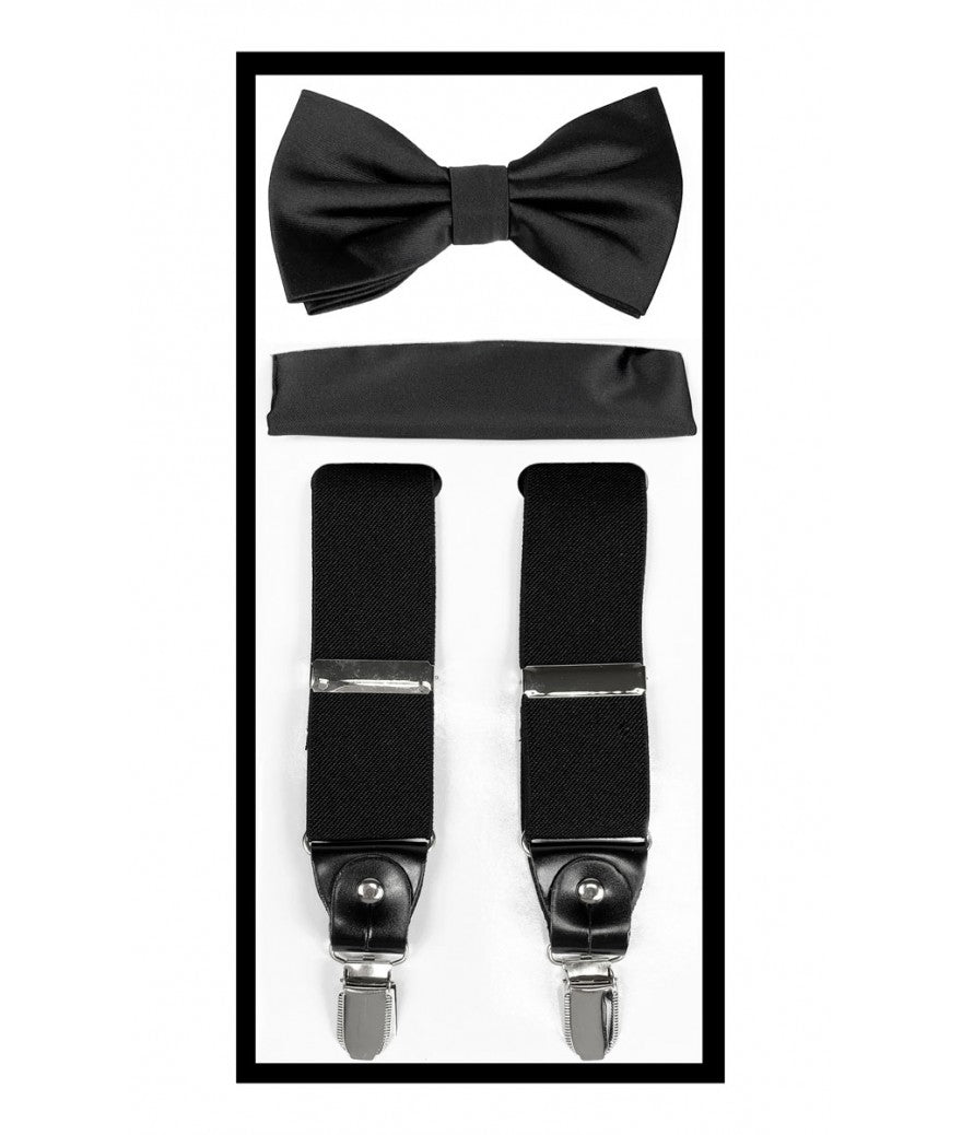 Black Suspender Sets (Bow Tie, Hanky & Suspenders) | SBH10-B