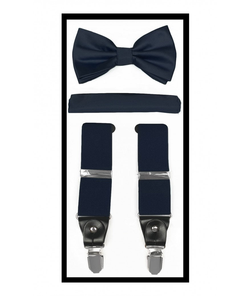 Navy Blue Suspender Sets (Bow Tie, Hanky & Suspenders) | SBH10-L