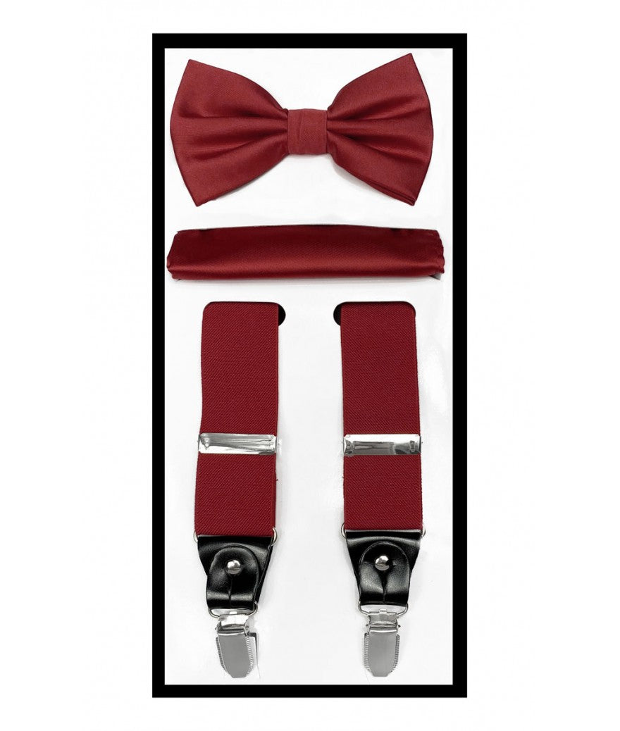Medium Red Suspender Sets (Bow Tie, Hanky & Suspenders) | SBH10-N