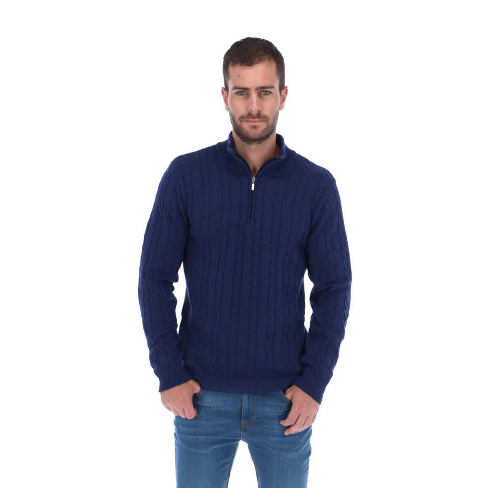 Suéter Trenzado Cierre Hombre Azul | Porto Blanco SW-06