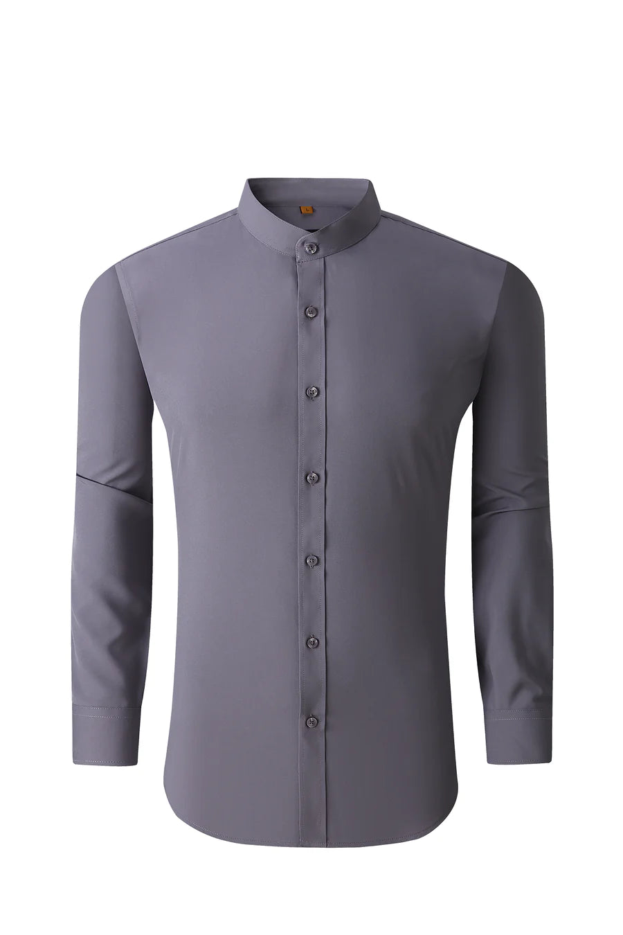Mandarin Collar Solid Shirt / Silver