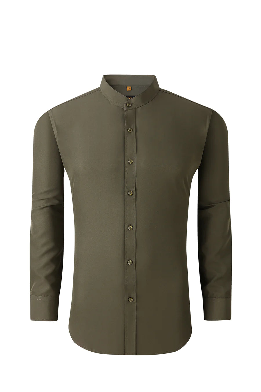 Mandarin Collar Solid Shirt / Hunter