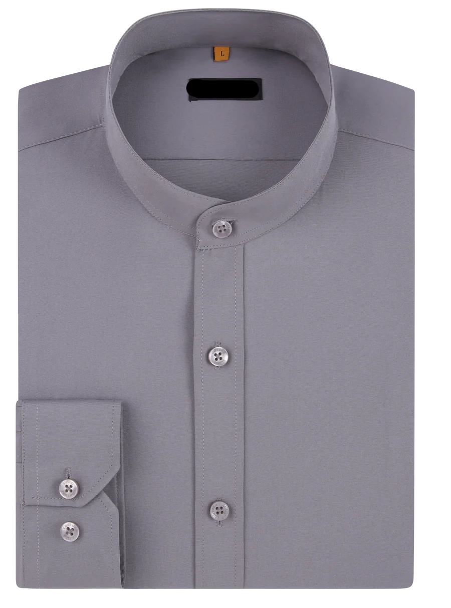 Mandarin Collar Solid Shirt / Silver – Angelo's Men Boutique
