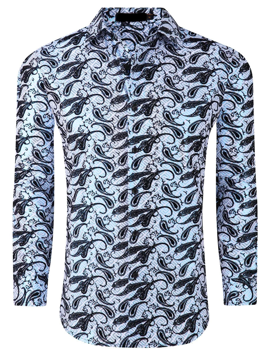 Flocking Stretch Fabric Long Sleeve Shirt - White