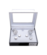 Load image into Gallery viewer, White Cufflinks with Tuxedo Studs | CFS4-W
