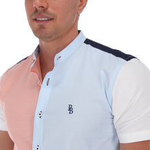 Load image into Gallery viewer, Men&#39;s Patchwork Short Sleeve Button Down Shirt Blue, Pink &amp; Navy | Porto Blanco LMC-1910
