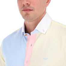 Load image into Gallery viewer, Men&#39;s Patchwork Long Sleeve Button Down Shirt Blue Pink &amp; Yellow
