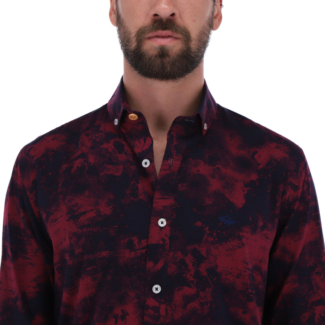 Porto Blanco Men's Abstract Long Sleeve Button Down Shirt Red & Black | C-1984