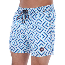 Load image into Gallery viewer, Men&#39;s Abstract  Quick Dry Swim Trunks White &amp; Blue | Porto Blanco | Aruba-12
