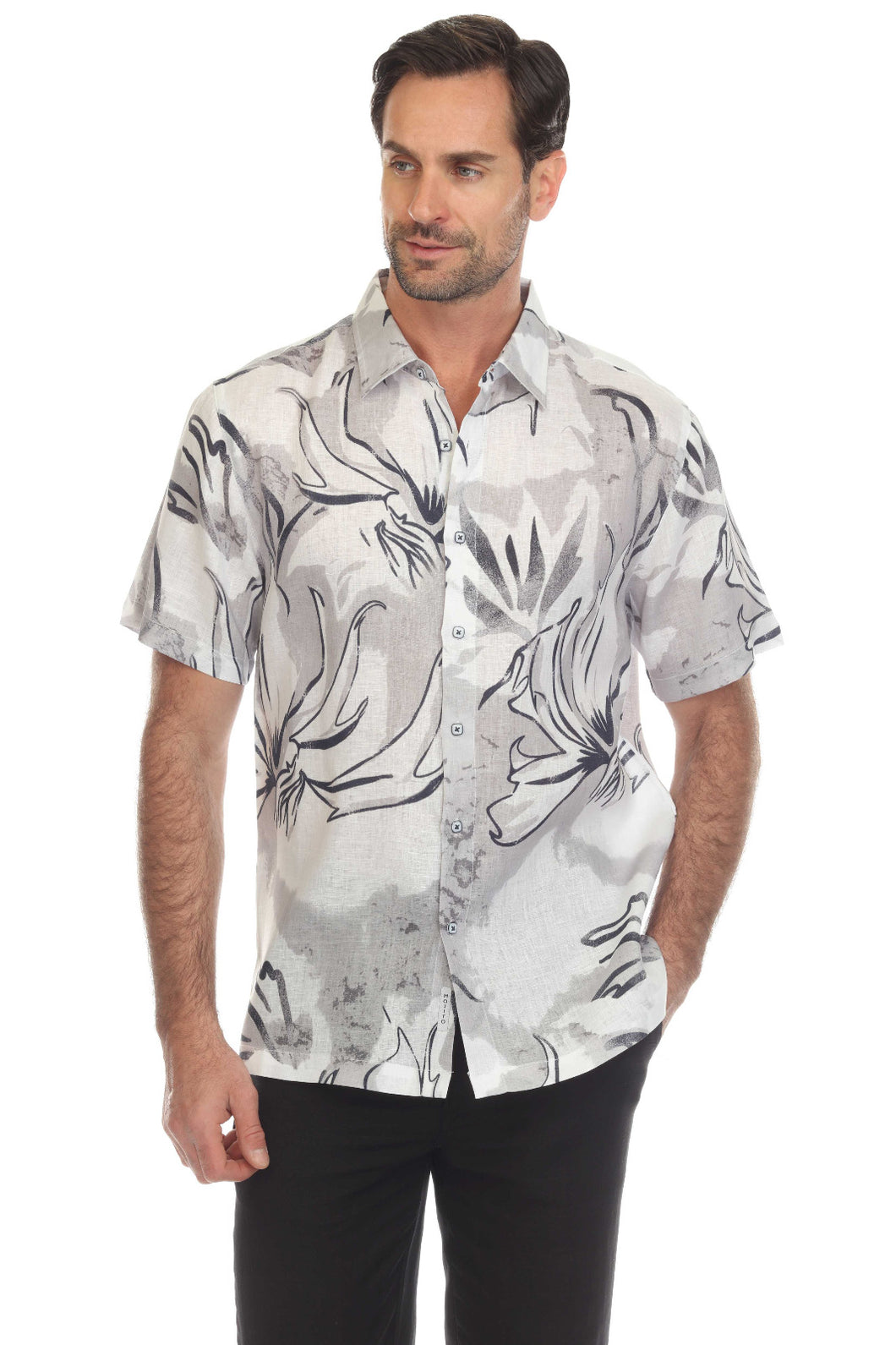 Men's Casual Print Linen Shirt Short Sleeve Button Down | M-2043 Multi