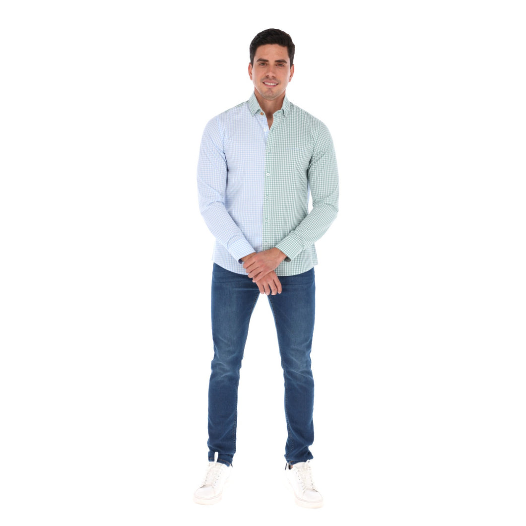 Men's Long Sleeve Special Edition Button Down Shirt Green & Blue | Porto Blanco E-2017