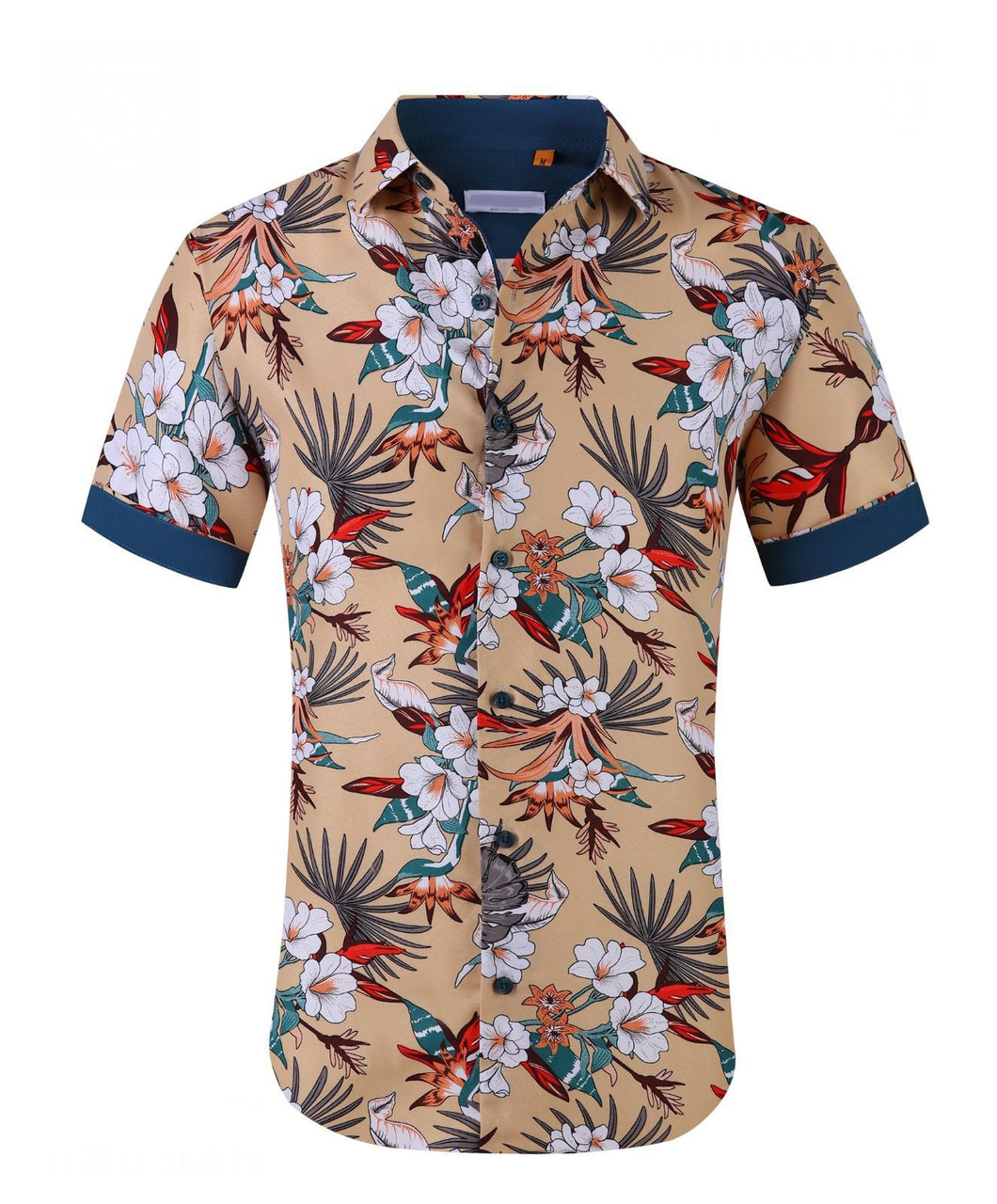 Floral Printed Short Sleeve Shirt / Beige
