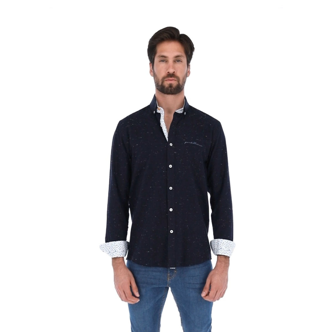 Men's Solid Long Sleeve Classic Button Down Shirt Navy | Porto Blanco| E-1903