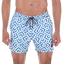 Load image into Gallery viewer, Men&#39;s Abstract  Quick Dry Swim Trunks White &amp; Blue | Porto Blanco | Aruba-12
