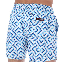 Load image into Gallery viewer, Men&#39;s Abstract  Quick Dry Swim Trunks White &amp; Blue | Porto Blanco | Aruba-12
