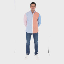 Load and play video in Gallery viewer, Porto Blanco Solid Long Sleeve Special Edition Button Down Shirt Terracotta, Pink &amp; Blue | E-2034
