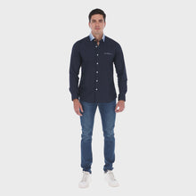 Load and play video in Gallery viewer, Men&#39;s Solid Long Sleeve Special Edition Button Down Shirt Navy | Porto Blanco E-2022
