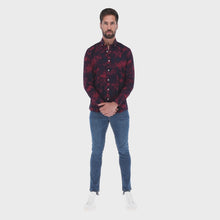 Load and play video in Gallery viewer, Porto Blanco Men&#39;s Abstract Long Sleeve Button Down Shirt Red &amp; Black | C-1984

