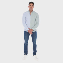Load and play video in Gallery viewer, Men&#39;s Long Sleeve Special Edition Button Down Shirt Green &amp; Blue | Porto Blanco E-2017
