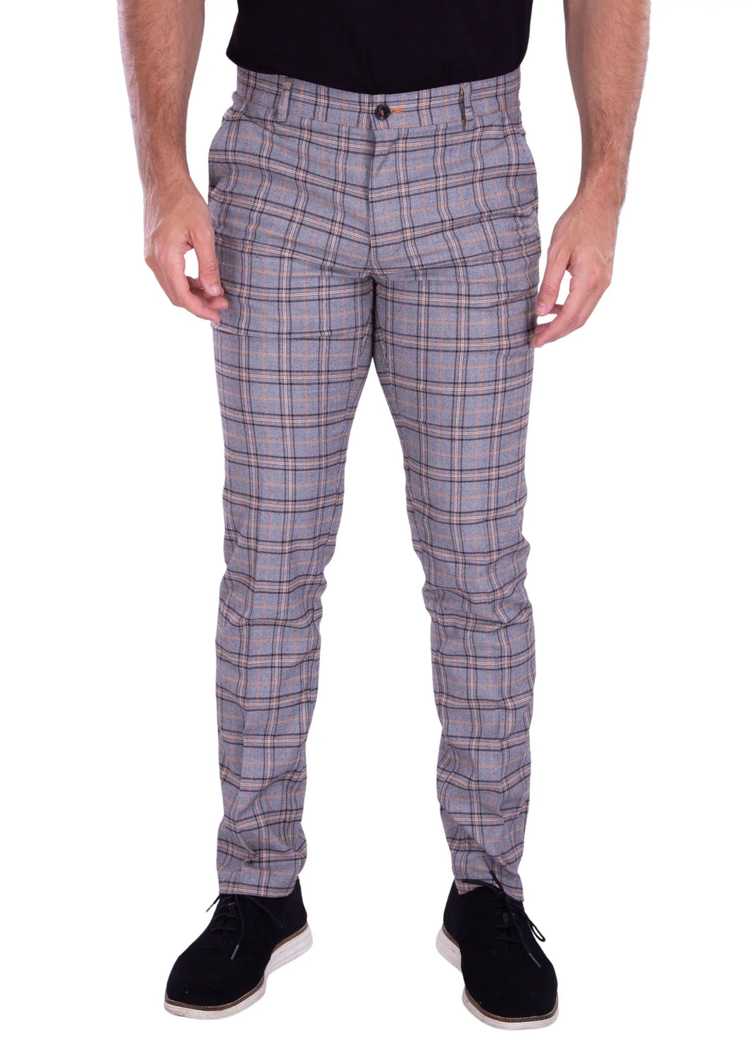 213104 Grey Yellow Accent Plaid Dress Pants