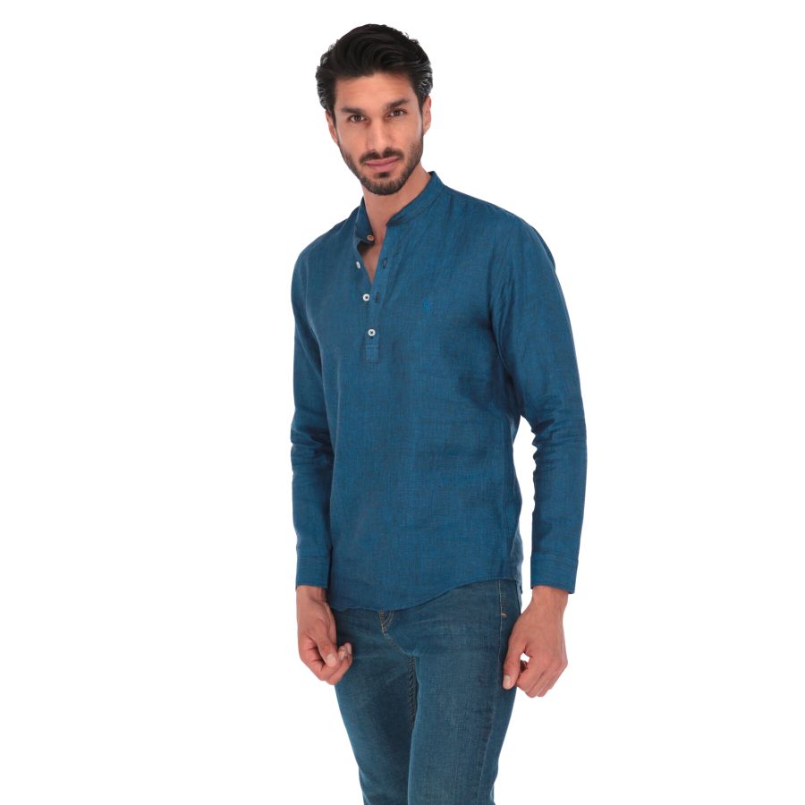 L-1600 Men's Solid Long Sleeve Button Down Shirt Blue