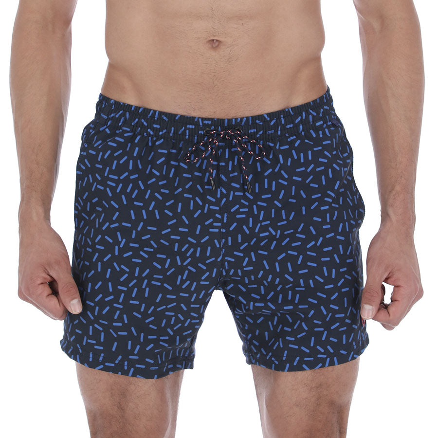 Aruba-17 Men's Print Quick Dry Swim Trunks White & Blue