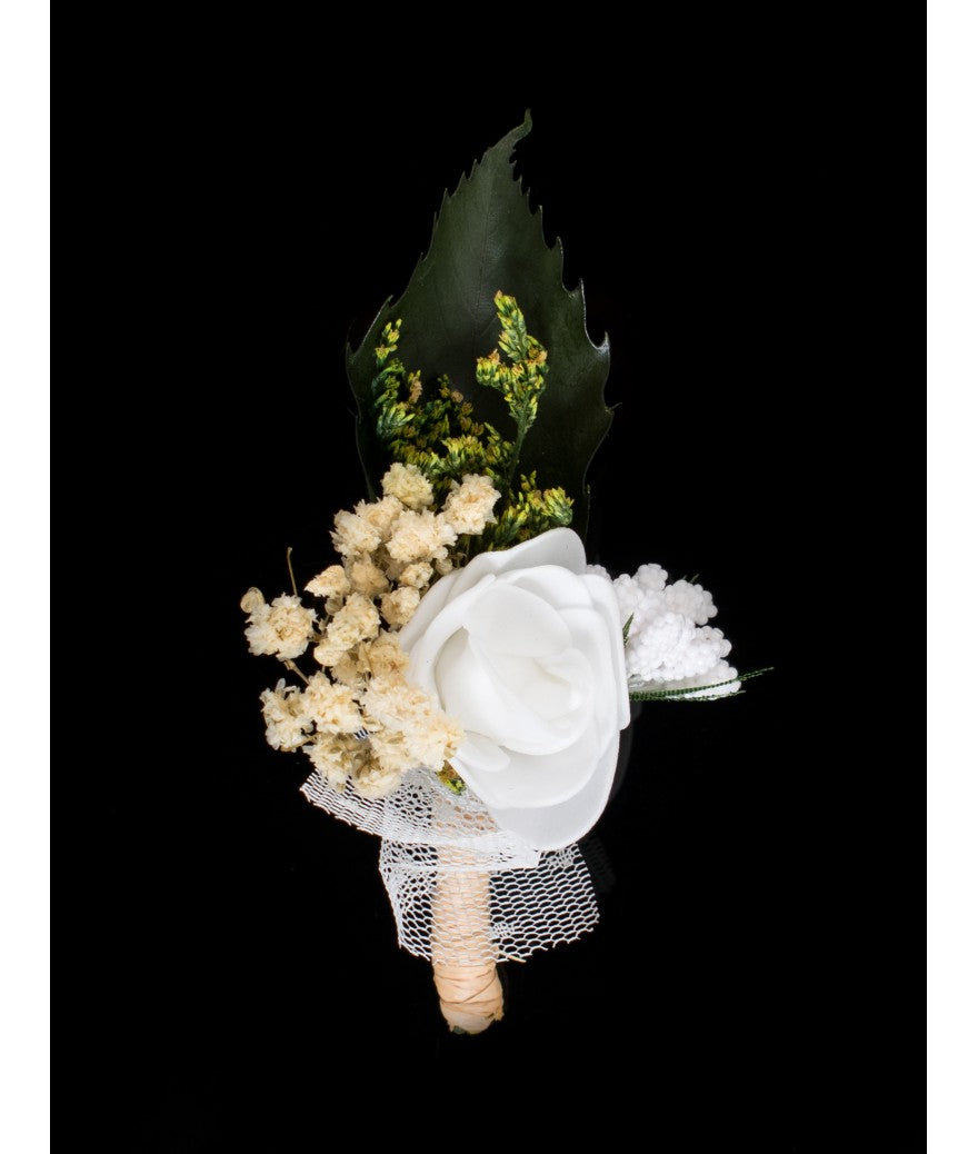 BTN100 - A (White) Dried & Manmade Flower Boutonnières