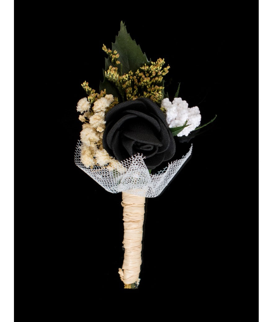 BTN100 - B (Black) Dried & Manmade Flower Boutonnières