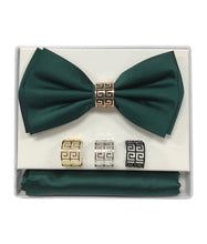 Load image into Gallery viewer, Forest Green Bow Tie, Hanky &amp; 4 Rings | BTR100-CC
