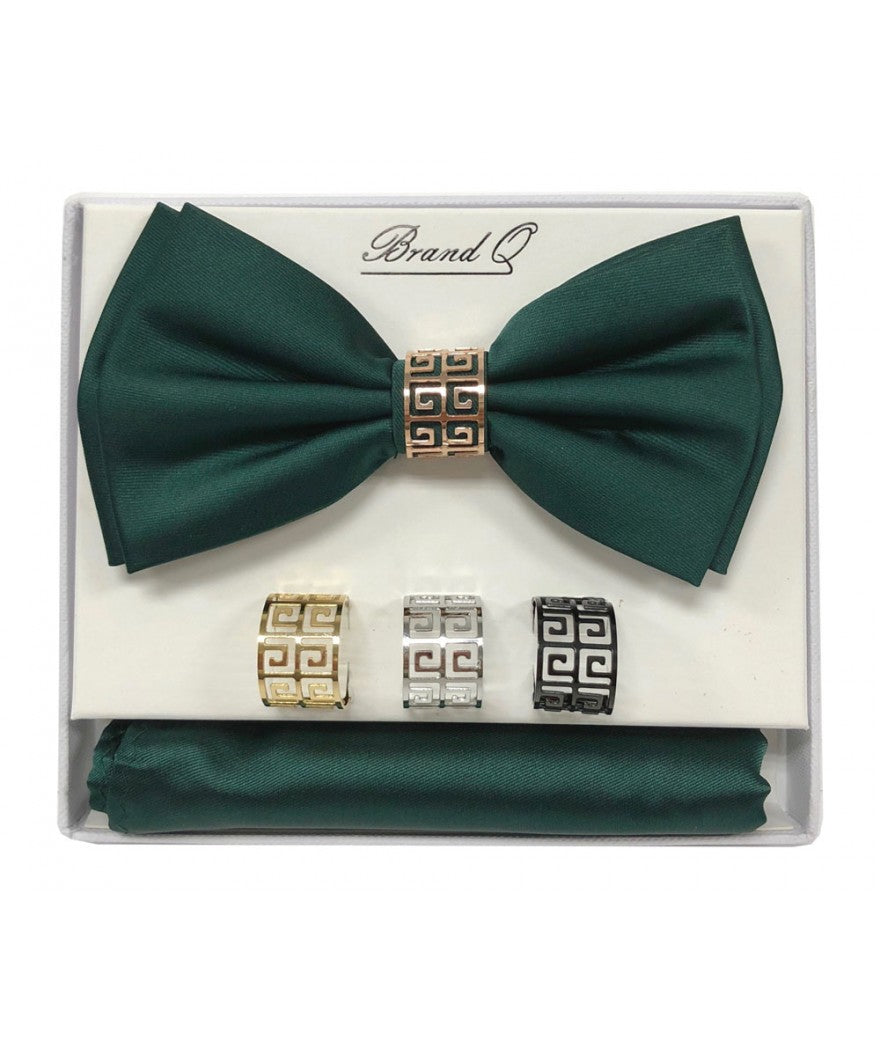 Forest Green Bow Tie, Hanky & 4 Rings | BTR100-CC