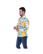 Load image into Gallery viewer, C-1653 Men&#39;s Abstract Long Sleeve Button Down Shirt Blue Yellow &amp; White
