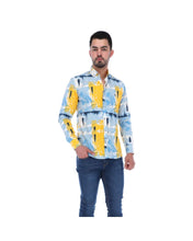 Load image into Gallery viewer, C-1653 Men&#39;s Abstract Long Sleeve Button Down Shirt Blue Yellow &amp; White
